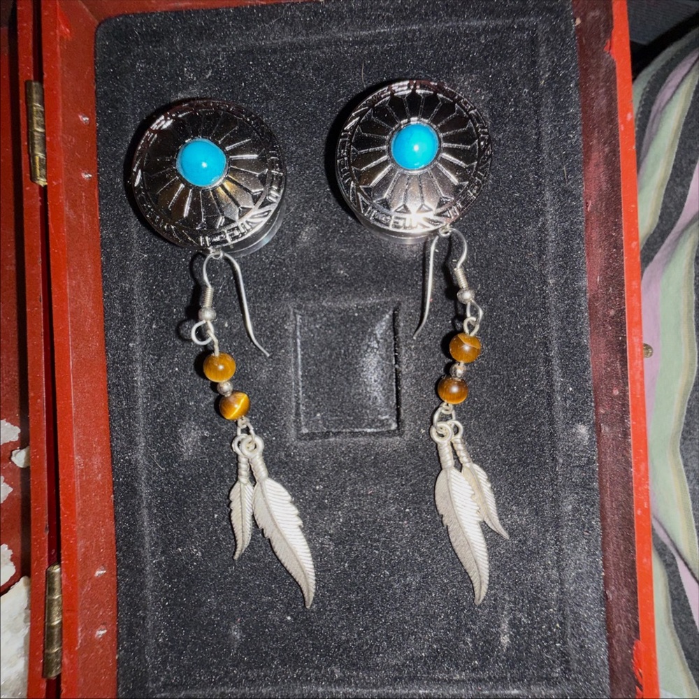 Silver and Turquoise Feather Earrings